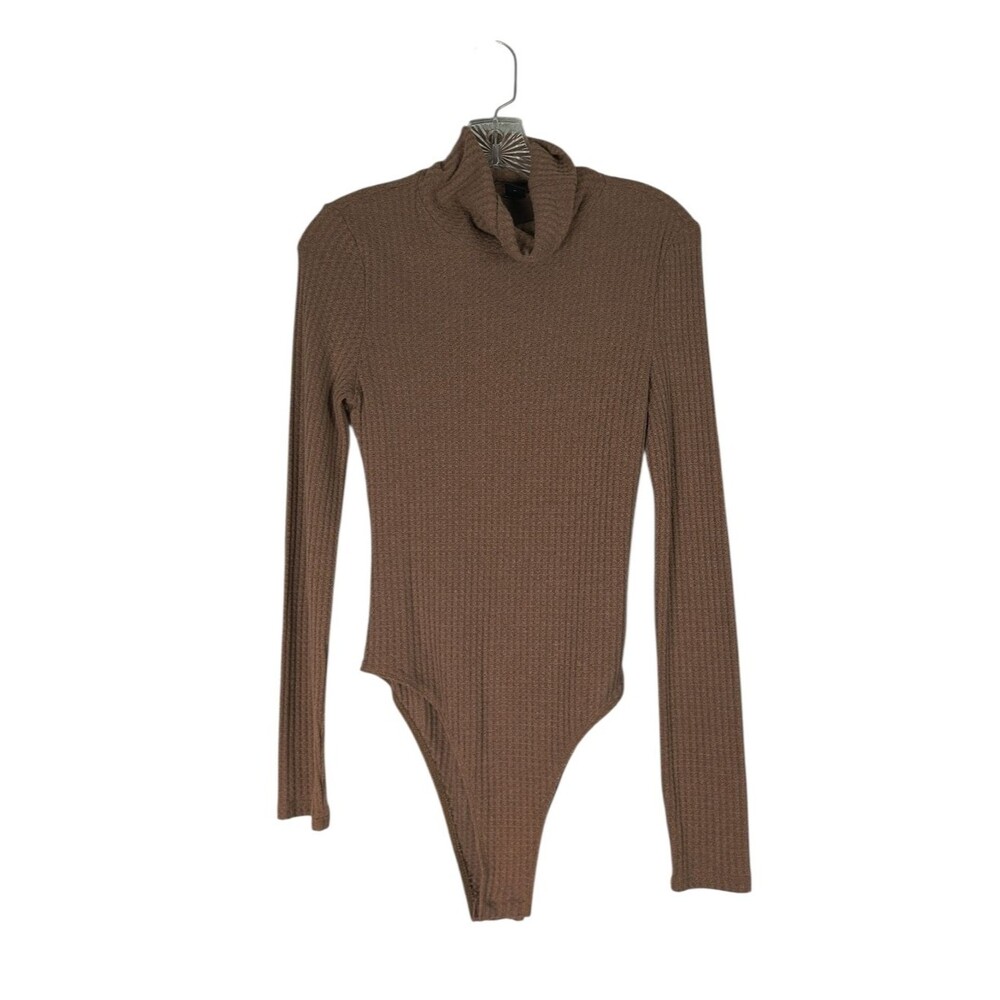 Shein Bodysuit Women's 8/10 Brown Ribbed Mock Turtleneck Long Sleeve One Piece